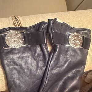 Michael Kors Dark Leather Gloves with Silver Accents